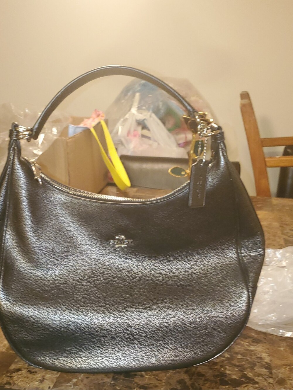 Coach Black Pebbled Leather Shoulder Bag with Gold Hardware